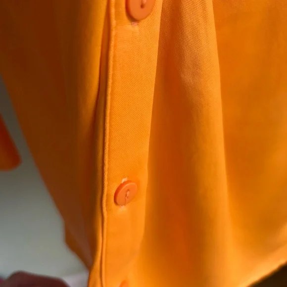 NWT Zara Orange twist satin shirt dress. Size Small. Long sleeves, deep v neck. - Picture 4 of 16